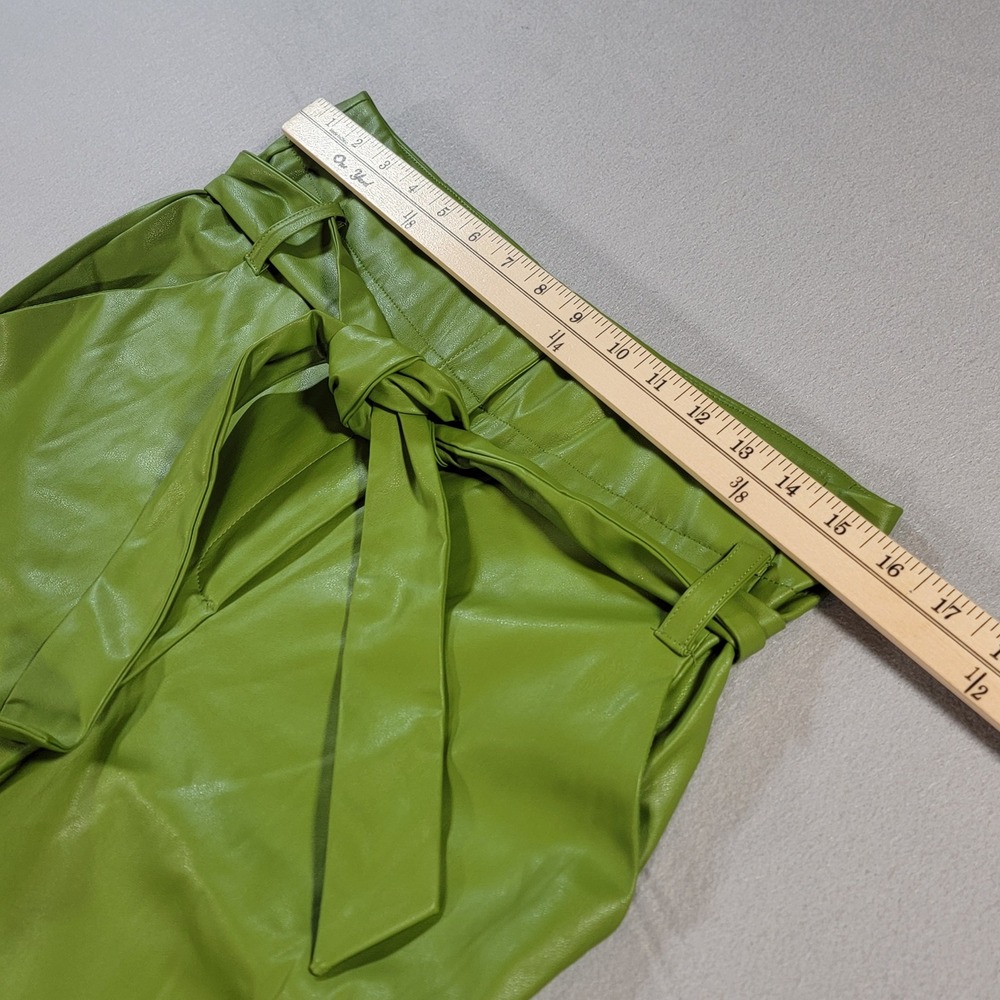 New York & Company Faux Leather Paperbag Pants Lime Green Women's Size 8 NWT - Picture 5 of 10